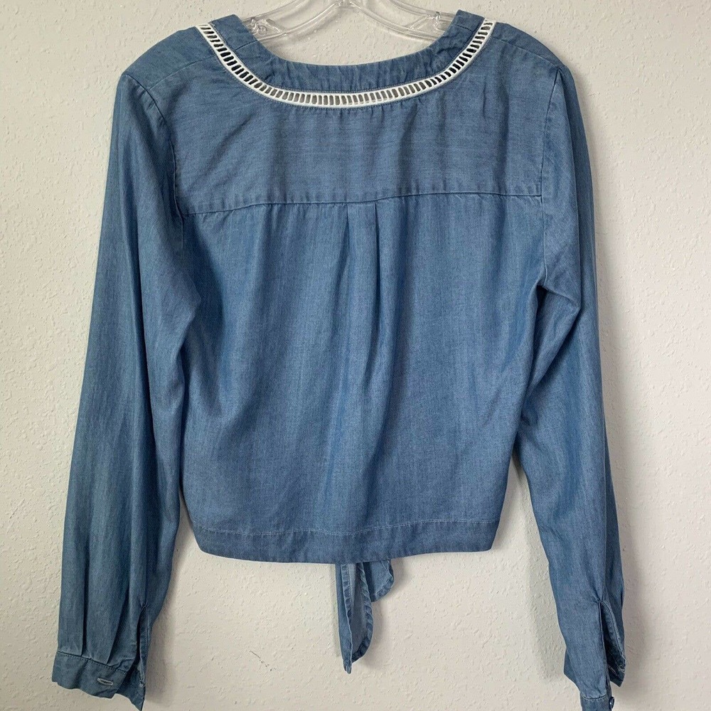 Lovers + Friends Denim Chambray Long Sleeve Tie Front Crop Top - Picture 6 of 6